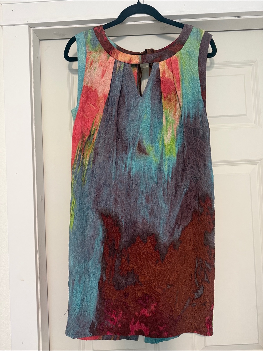 Tracy Reese Multicolor Sleeveless Keyhole Tunic - Teal, Red, Brown